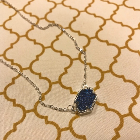 Tayzani Jewelry - Silver & Royal Blue Dainty Druzy Stone Necklace